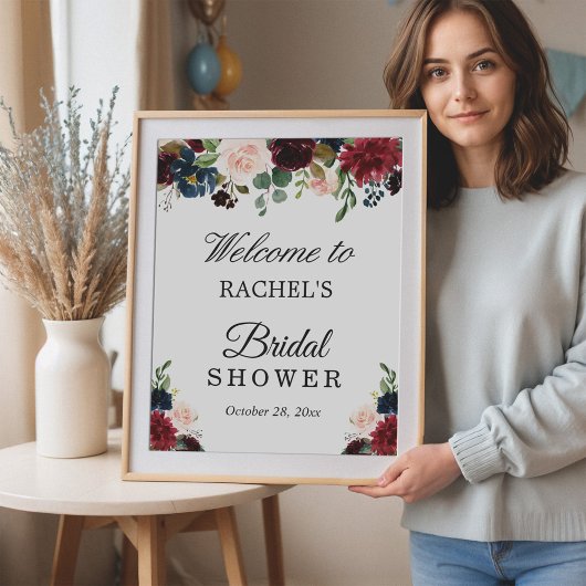 Blush Burgundy Red Blue Floral Vrijgezellenfeest S Poster