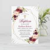 Blush Burgundy Red Floral Baptism Christening Kaart (Staand voorkant)