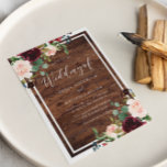 Blush & Burgundy Red Flowers Rustic Wood Weddensch Kaart<br><div class="desc">Blush & Bourgogne rode bloemen Rustic Wood Wedding Aanvallend Collectie in de niche en nestwinkel!</div>
