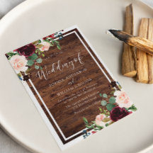 Blush & Burgundy Red Flowers Rustic Wood Weddensch