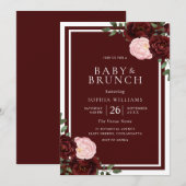 Blush & Burgundy Red Roses Baby shower Brunch Kaart (Voorkant / Achterkant)
