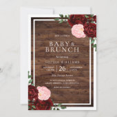 Blush & Burgundy Red Roses Rustic Wood Baby shower Kaart (Voorkant)