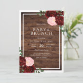 Blush & Burgundy Red Roses Rustic Wood Baby shower Kaart (Staand voorkant)