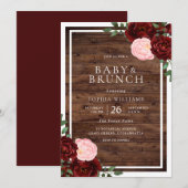 Blush & Burgundy Red Roses Rustic Wood Baby shower Kaart (Voorkant / Achterkant)