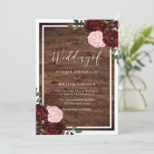 Blush & Burgundy Red Roses Rustic Wood Weddenschap Kaart (Staand voorkant)