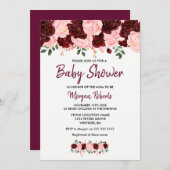 Blush Burgundy Roos Baby shower Script Invite Kaart (Voorkant / Achterkant)