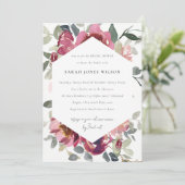 BLUSH BURGUNDY ROOS FLORAL VRIJGEZELLENFEEST INVIT BEDANKKAART (Staand voorkant)