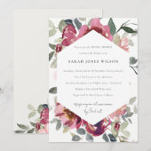 BLUSH BURGUNDY ROOS FLORAL VRIJGEZELLENFEEST INVIT BEDANKKAART (Voorkant / Achterkant)