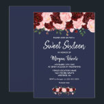 Blush Burgundy Roos Navy Blue Sweet 16 Invite Kaart<br><div class="desc">Blush Burgundy Roos Navy Blue Sweet 16 Invite Pink and Burgundy Floral Waterverf Collectie,  Pink Blush and Wine Florals,  Hand Painted Waterverf Flowers Soft Pink and Merlot</div>