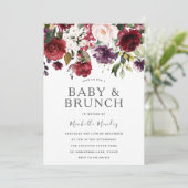 Blush Burgundy Waterverf Baby shower & Brunch Kaart (Staand voorkant)