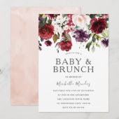 Blush Burgundy Waterverf Baby shower & Brunch Kaart (Voorkant / Achterkant)