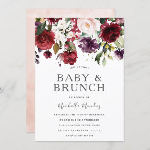 Blush Burgundy Waterverf Baby shower & Brunch Kaart