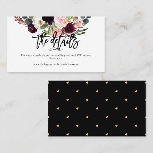 Blush+Burgundy Waterverf Flowers Weddenschap Detai Visitekaartje (Voorkant / Achterkant)