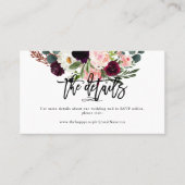 Blush+Burgundy Waterverf Flowers Weddenschap Detai Visitekaartje (Voorkant)