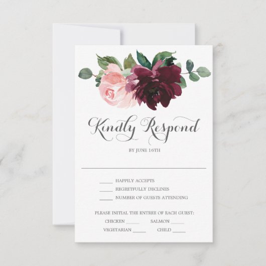 Blush Burgundy Wedding RSVP-kaart Kaart (Voorkant)