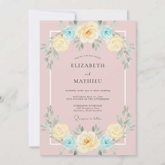 Blush Butter Azure Geschilderde Trouw Kaart (Voorkant)