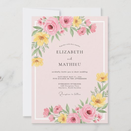 Blush Butter Petal Bruiloft Kaart (Voorkant)