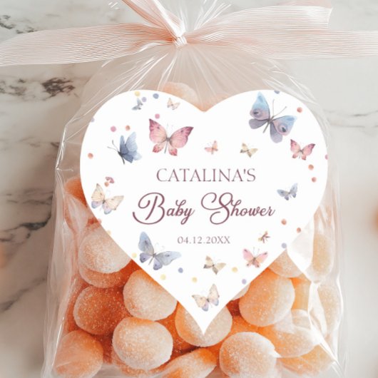 Blush Butterfly Baby shower Hartvormige Sticker