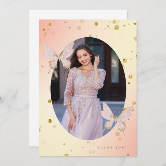  Blush Butterfly Dank u Foto Kaart (Voorkant / Achterkant)