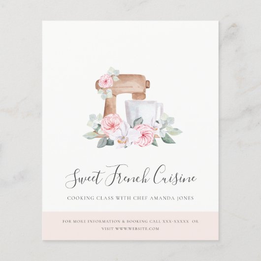 Blush Cake Mixer Floral Bakery Cooking Class Flyer (Achterkant)