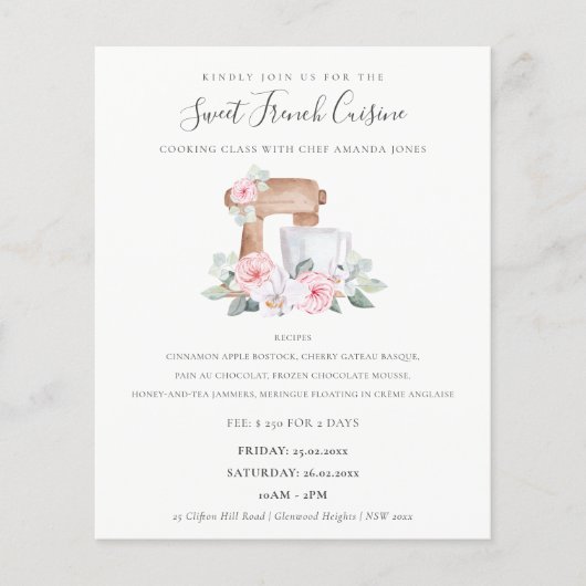 Blush Cake Mixer Floral Bakery Cooking Class Flyer (Voorkant)
