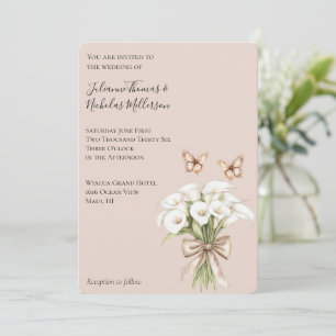 Blush Calla Lily Bloemenvlinders Boog Huwelijk Kaart