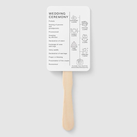 Blush Calligrafie Pictogrammen Weddenprogramma Handwaaier (Achterkant)