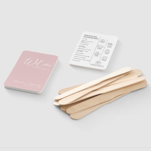 Blush Calligrafie Pictogrammen Weddenprogramma Handwaaier (Niet-gemonteerd)