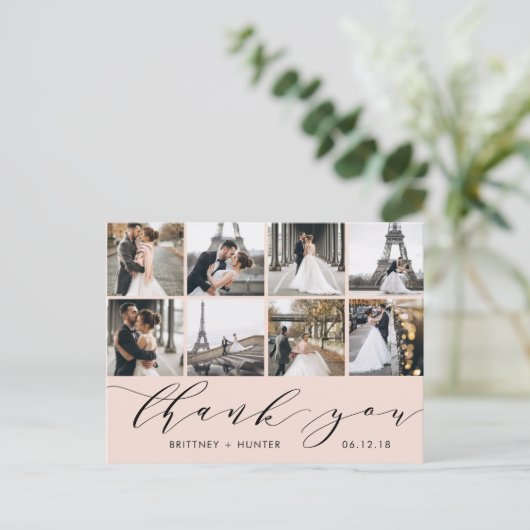 Blush Calligraphy Script Photo Hartelijk dank Brie Briefkaart (Staand voorkant)