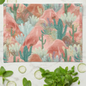 Blush Canyon Desert Bloom Waterverf Kunst Theedoek (Gevouwen)