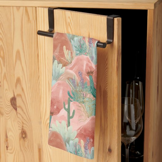 Blush Canyon Desert Bloom Waterverf Kunst Theedoek (Derde Gevouwen)