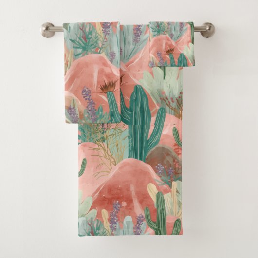 Blush Canyon Desert Bloom Waterverf Scene Bad Handdoek (Insitu)