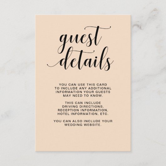 Blush Cascade | Details bruiloft gast Informatiekaartje (Voorkant)