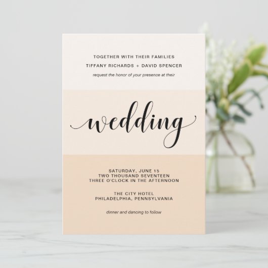 Blush Cascade | Subtle Stripes Wedding Kaart (Staand voorkant)