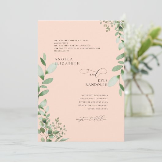 Blush Cascading Greenery Weddenschap Beide ouders  Kaart (Staand voorkant)