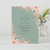Blush Celadon Bloem Bruiloft Kaart (Staand voorkant)
