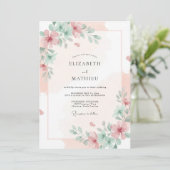 Blush Celadon Pioen Huwelijk Kaart (Staand voorkant)