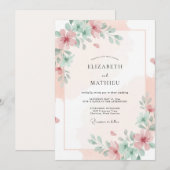 Blush Celadon Pioen Huwelijk Kaart (Voorkant / Achterkant)