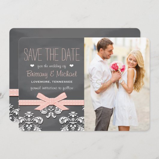 Blush Chalkboard kant en stempel Opslaan datumkaar Save The Date (Voorkant / Achterkant)