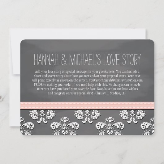 Blush Chalkboard kant en stempel Opslaan datumkaar Save The Date (Achterkant)