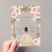  Blush Champagne Bloemen Jurk Quinceanera Acryl Uitnodigingen (Insitu (Draagbaar))