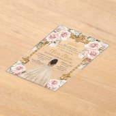  Blush Champagne Bloemen Jurk Quinceanera Acryl Uitnodigingen (Laagn)