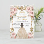  Blush Champagne Bloemen Jurk Quinceanera Kaart (Staand voorkant)