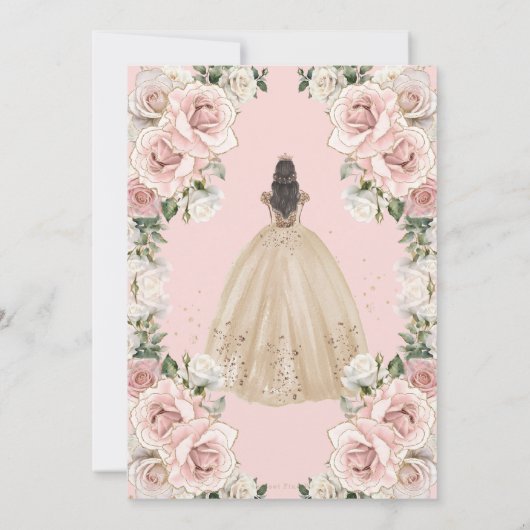  Blush Champagne Bloemen Jurk Quinceanera Kaart (Achterkant)