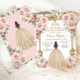  Blush Champagne Bloemen Jurk Quinceanera Kaart