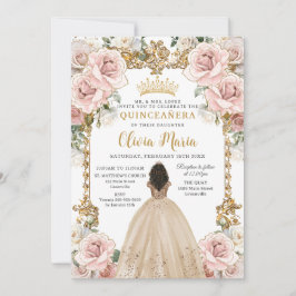  Blush Champagne Bloemen Jurk Quinceanera Kaart