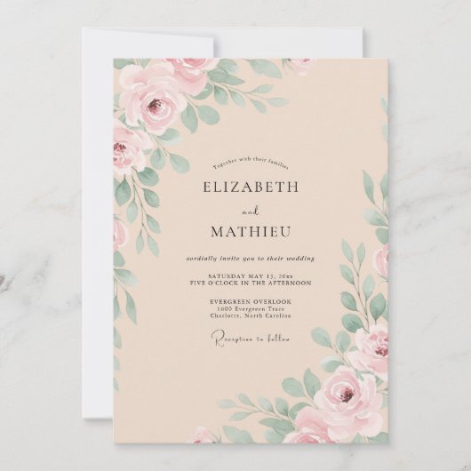 Blush Champagne Bruiloftsgroen Eucalyptus Kaart (Voorkant)