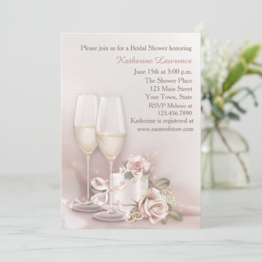 Blush champagne en taart, Vrijgezellenfeest Kaart (Staand voorkant)