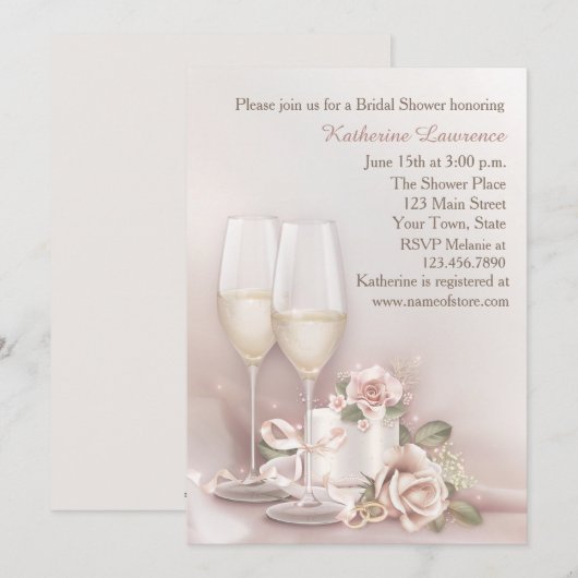 Blush champagne en taart, Vrijgezellenfeest Kaart (Voorkant / Achterkant)