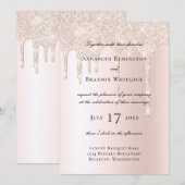 Blush Champagne Glitter Druppels Elegante bruiloft Kaart (Voorkant / Achterkant)
